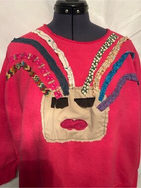 Bright Pink Appliqué Face Sweatshirt